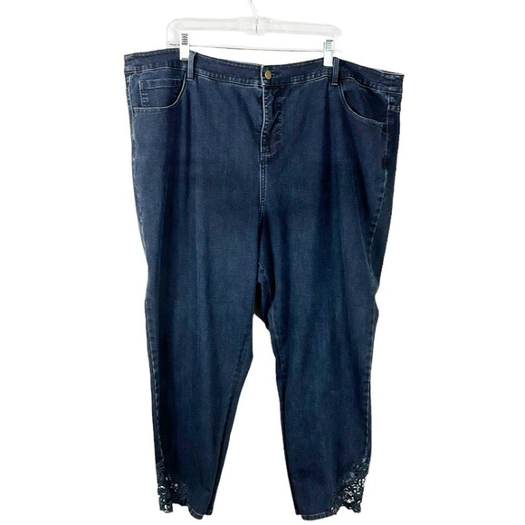 Soft Surroundings Lace Hem Inset Denim Jeans Women's Plus 24W Blue Tapered Leg - Picture 2 of 11